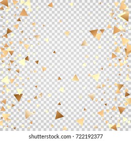 Golden confetti on a transparent background. Shining elements. Flat glitter. Abstract festive decoration . Glamorous vector background.