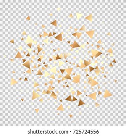 Golden confetti on a transparent background. Shining elements. Flat glitter. Abstract festive decoration . Glamorous vector background.