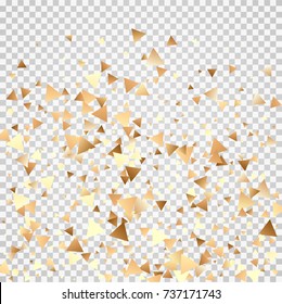 Golden confetti on a transparent background. Shining elements. Flat glitter. Abstract festive decoration . Glamorous vector background.