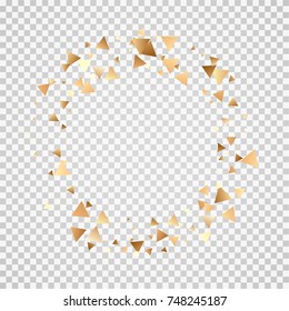 Golden confetti on a transparent background. Shining elements. Flat glitter. Abstract festive decoration . Glamorous vector background.