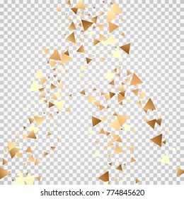 Golden confetti on a transparent background. Shining elements. Flat glitter. Abstract festive decoration . Glamorous vector background.