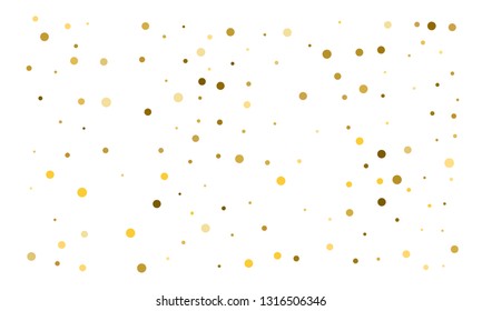 Golden confetti on white background. Luxury festive background. Gold shiny abstract texture. Element of design. Polka dots abstract vector illustration
