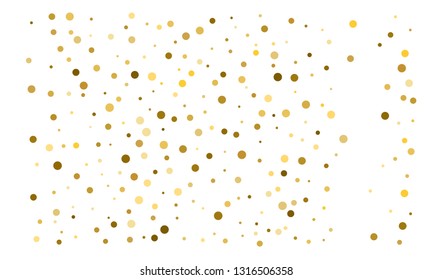 Golden confetti on white background. Luxury festive background. Gold shiny abstract texture. Element of design. Polka dots abstract vector illustration