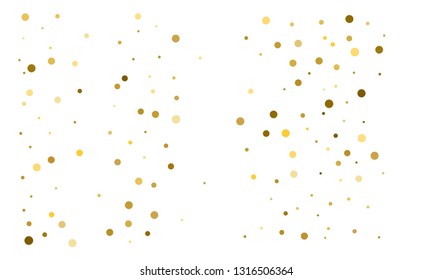 Golden confetti on white background. Luxury festive background. Gold shiny abstract texture. Element of design. Polka dots abstract vector illustration