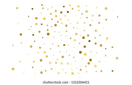 Golden confetti on white background. Luxury festive background. Gold shiny abstract texture. Element of design. Polka dots abstract vector illustration
