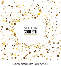 Golden Confetti on White background. Christmas, Birthday, Anniversary Party greeting celebrate decoration Concept. Vector Illustration.