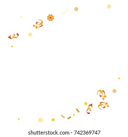 Golden Confetti  on White Background. Greeting Card, Invitation Template with Stars Confetti. Vector Background. Confetti Fall Chaotic Decor. Modern Creative Pattern.