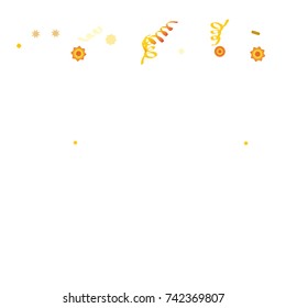 Golden Confetti  on White Background. Greeting Card, Invitation Template with Stars Confetti. Vector Background. Confetti Fall Chaotic Decor. Modern Creative Pattern.