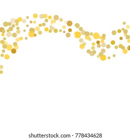 Golden confetti on white background. Luxury festive background. Golden translucent abstract dots are scattered on a white background. Element of design. Vector illustration, EPS 10.