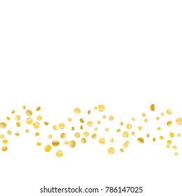 Golden confetti on a white background. Luxury festive background. Golden grainy abstract dots are scattered on a white background. Element of design. Suitable for postcards, posters, cards. Vector.