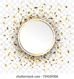Golden confetti with paper circle on the checked background. Eps 10 vector file.