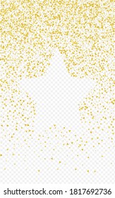 Golden Confetti Paper Transparent Background. Anniversary Sequin Banner. Yellow Shine Art Background. Glow Abstract Pattern.
