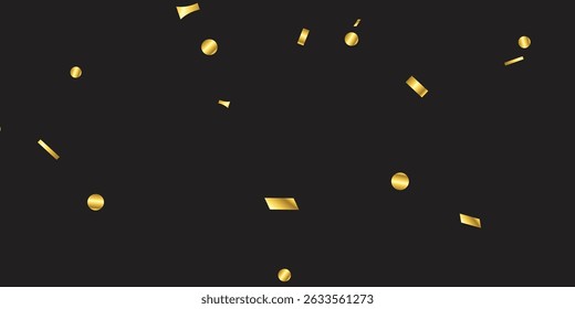 Golden confetti particles gently falling down with shimmering light effects on black background for overlay. festive sparkle on black background for overlay