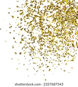 Confeti dorado, fondo de fiesta. Ilustración vectorial.