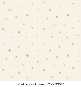 Golden confetti pattern. Modern abstract vector seamless background with small gold texture dots on beige backdrop. Perfect for festive party invitations, greeting cards and wrapping paper.