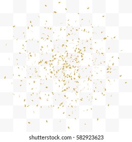 Golden Confetti And Ribbon Falling On Transparent Background. Vector