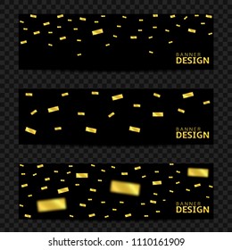Golden confetti ribbons banner set. Victory flyers, first place