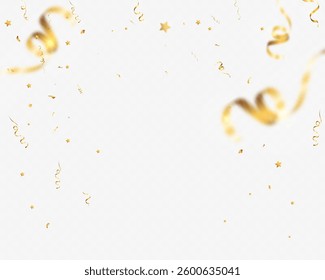 Golden confetti and ribbons falling in celebration, festive background for parties, awards, and special events.