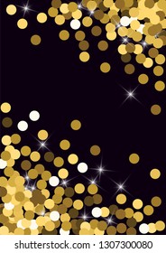 Golden confetti. Round gold glitter. Gradient Scattering on a black background. Glitter. Christmas shiny background.