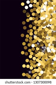 Golden confetti. Round gold glitter. Gradient Scattering on a black background. Glitter. Christmas shiny background.