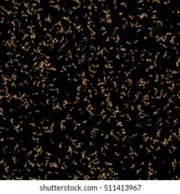 Golden confetti seamless pattern. Falling tinsel and confetti background from minimalistic geometrical confetti and ribbons. Flat falling glitter.