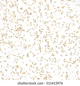 Golden confetti seamless pattern. Falling tinsel and confetti background from minimalistic geometrical confetti and ribbons. Flat falling glitter.
