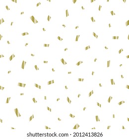 Golden confetti seamless pattern. Vector confetti seamless pattern on white background.Golden paper cuts, sprinkles or birthday decorations background. Golden pattern for birthday, party, celebration.