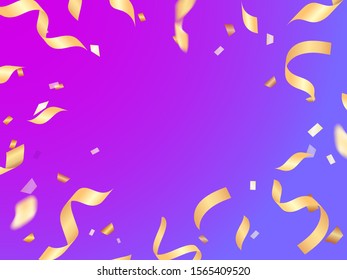 Golden confetti and serpentine background. Vector illustration banner