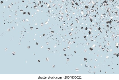 Golden Confetti Shiny Vector Gray Background. Festive Streamer Template. Ribbon Christmas Branch. Yellow Anniversary Design.