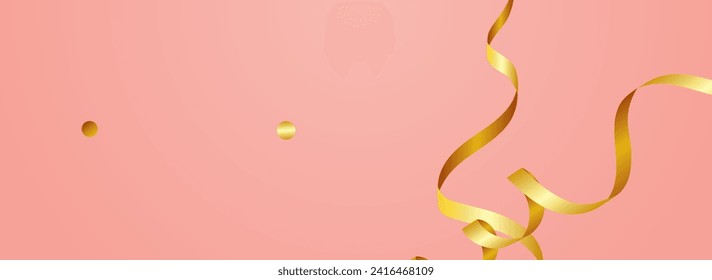 Dorado Confetti Vector Brillante Fondo Panorámico Rosa. Celebra La Invitación Estrella. Planta De Decoración De Cinta. Diseño Chic De Diversión.
