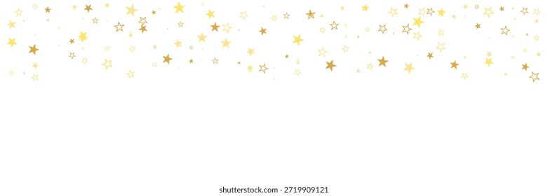 Estrella dorada del confeti que cae en el fondo blanco para las celebraciones. Fondo de pantalla. Ilustración vectorial