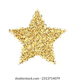 Golden confetti star. Glowing dotted glitter star shape. Amber particles, dots, sparkles design element. Christmas decoration. Vector illustration 