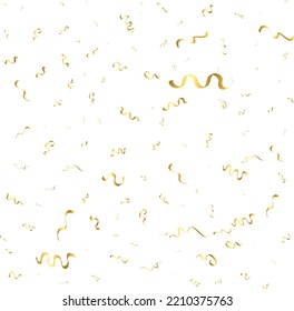 Golden Confetti And Streamer Ribbon Falling On Transparent Background. Vector
