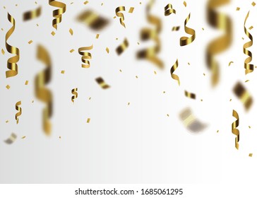 Golden Confetti And Streamer Ribbon Isolated On Transparent Background. Celebration. Vector Illustration