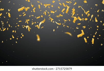 Serpentinas de confeti dorado cayendo sobre fondo oscuro celebración fiesta evento abstracto fondo festivo