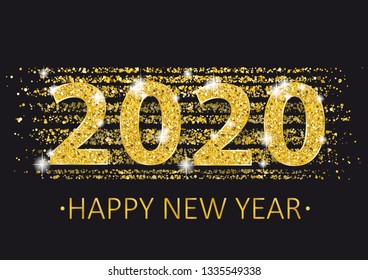 Golden confetti with the text 2019, Happy New Year. Eps 10 vector file.