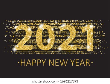 Golden confetti with the text 2021, Happy New Year. Eps 10 vector file.