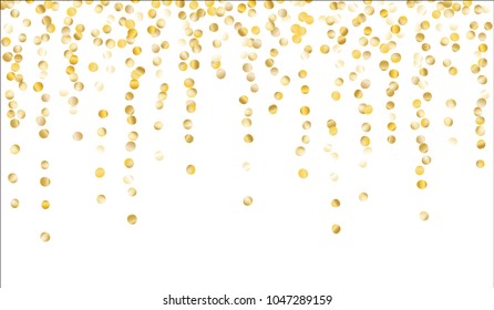 Golden Confetti. Texture with Falling Tinsels on White Background. Dark Luxury Pattern for Christmas and New Year Decoration, Birthday Invitation, Poster or Greeting Card. Vector Gold Confetti.