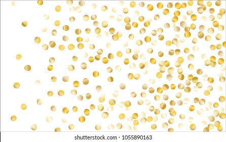 Golden Confetti. Texture with Falling Tinsels on White Background. Dark Luxury Pattern for Christmas and New Year Decoration, Birthday Invitation, Poster or Greeting Card. Vector Gold Confetti.