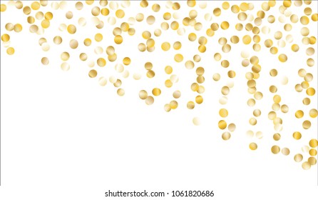 Golden Confetti. Texture with Falling Tinsels on White Background. Dark Luxury Pattern for Christmas and New Year Decoration, Birthday Invitation, Poster or Greeting Card. Vector Gold Confetti.