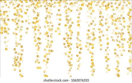 Golden Confetti. Texture with Falling Tinsels on White Background. Dark Luxury Pattern for Christmas and New Year Decoration, Birthday Invitation, Poster or Greeting Card. Vector Gold Confetti.
