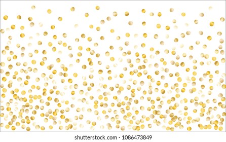 Golden Confetti. Texture with Falling Tinsels on White Background. Dark Luxury Pattern for Christmas and New Year Decoration, Birthday Invitation, Poster or Greeting Card. Vector Gold Confetti.