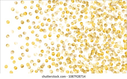 Golden Confetti. Texture with Falling Tinsels on White Background. Dark Luxury Pattern for Christmas and New Year Decoration, Birthday Invitation, Poster or Greeting Card. Vector Gold Confetti.