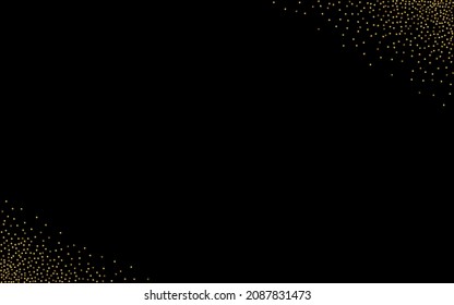 Golden Confetti Transparent Vector Black Background. Christmas Dust Texture. Yellow Sequin Anniversary Pattern. Rain Falling Design.