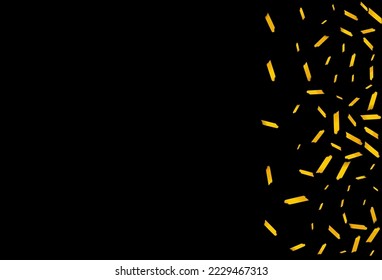 Golden Confetti Vector Black Background. Luxurious Shavings Rich Postcard. Brush Glamour Texture. Serpentine Luxury Wallpaper.
