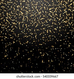 Golden Confetti. Vector Festive Illustration of Falling Shiny Confetti Glitters. Holiday Decorative Tinsel Element for Design.