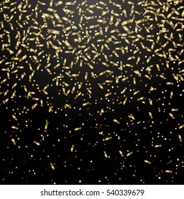 Golden Confetti. Vector Festive Illustration of Falling Shiny Confetti Glitters. Holiday Decorative Tinsel Element for Design.