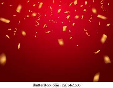 Golden confetti vector festive red background party design