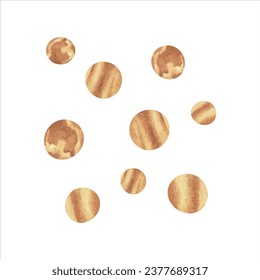 Golden Confetti vector illustration. Hand drawn clip art of gold glitter on isolated background. Watercolor drawing of exploding firecracker. Sketch of falling serpentine for a birthday party