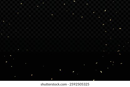 Golden confetti vector overlay.  Sparse, scattered glitter effect.  Transparent background for easy use.  Festive, celebratory design.  Perfect for party invitations, digital greetings, and event grap